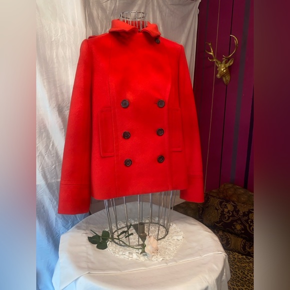 J Crew Red Peacoat Double-Breasted Wool Blend - Picture 4 of 11